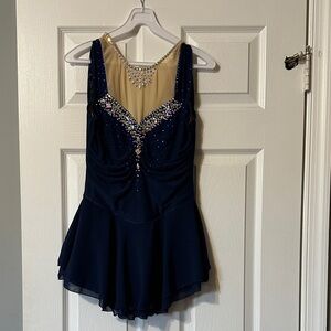 Elegant Navy Blue Skater Dress with Rhinestone Details